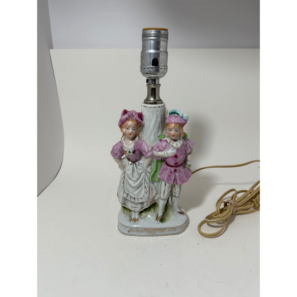 Vintage Porcelain Figurine Lamp Colonial Couple Pink Gold Gilt Made in Japan